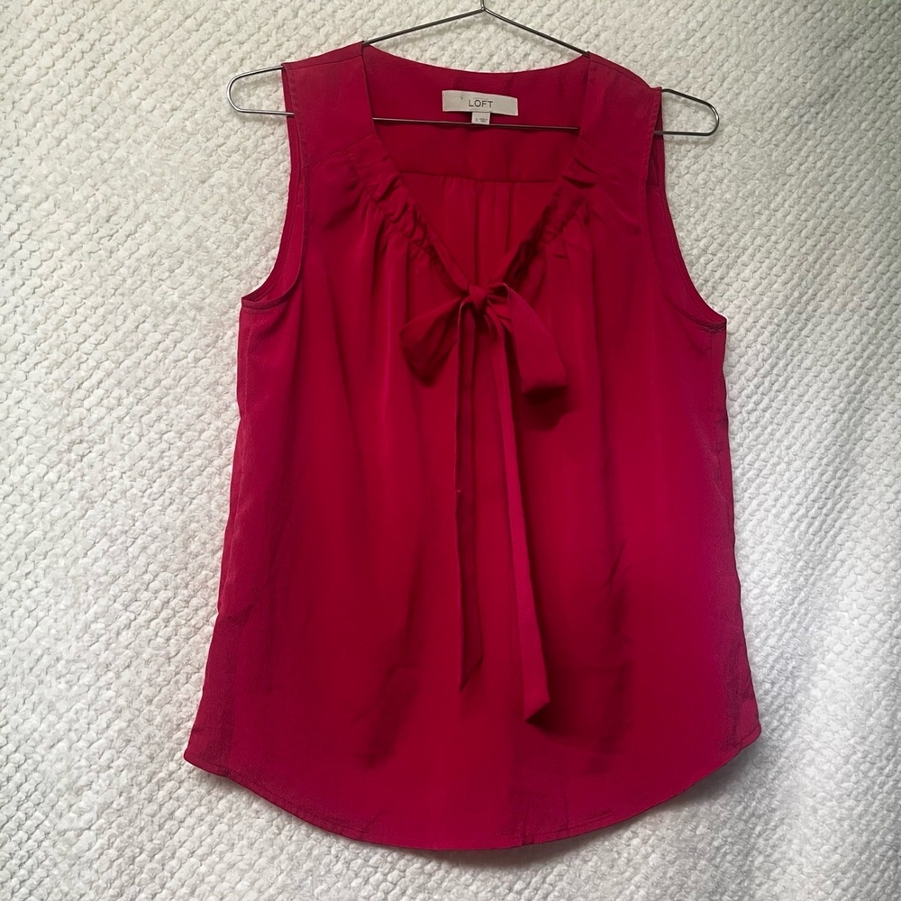 LOFT Fuchsia Sleeveless Bow Front Blouse